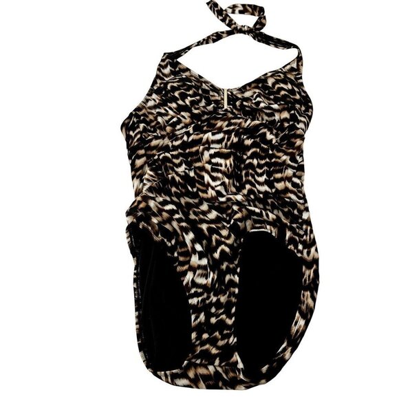 Aqua Green Cheetah Print One Piece Halter Top Swimsuit Large - Picture 1 of 10